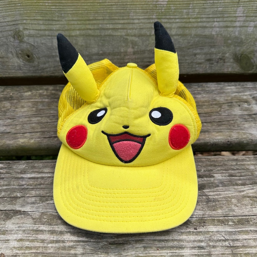 Pokemon Pikachu Trucker Hat Yellow 3D‎ Ears Snapback Mesh Cap OSFM  Cartooncore